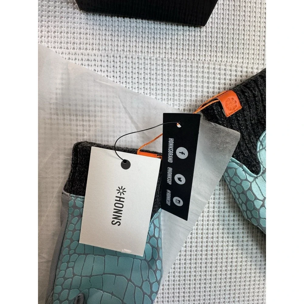 HONNS Maryjane Women Touchscreen Gloves M Peppermint Grey Croc Lambskin Leather